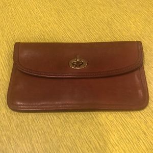 Vintage Coach Classic Wallet Turnlock Closure Blue White Ticking Inside